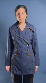 Load and play video in Gallery viewer, Vintage 1960s Joseph Magnin Blue Trench Coat
