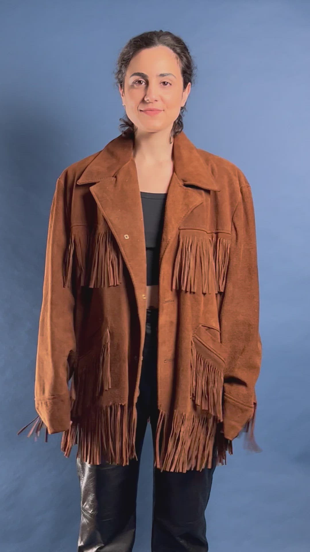 Vintage 1980s Suede Tan Western Jacket w/ Fringe