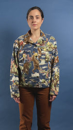 Load and play video in Gallery viewer, Vintage 1990s Cotton/Denim Cowboy Print Jacket
