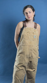 Load and play video in Gallery viewer, Vintage 1990s CARHARTT Tan Workwear Overalls
