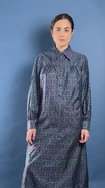 Load and play video in Gallery viewer, Vintage 1970s Geo Pattern Silk/Satin Tunic Shirt/Dress
