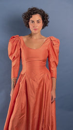 Load and play video in Gallery viewer, Vintage 1980s Organza Coral Maxi Dress
