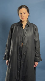 Load and play video in Gallery viewer, Vintage 1980s Black London Fog Trench Coat
