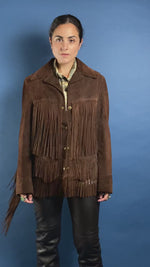 Load and play video in Gallery viewer, Vintage 1970s Suede Western Fringe Coat
