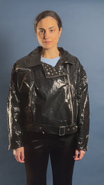 Load and play video in Gallery viewer, Vintage 1980s Kenn Sporn for Wippette Vinyl Cropped Moto Jacket
