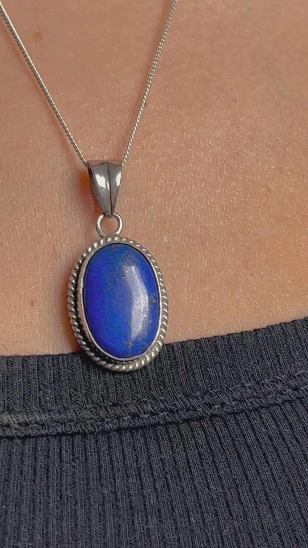 Vintage 1970s Lapis Lazuli Silver Pendant Necklace