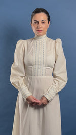 Load and play video in Gallery viewer, Vintage 1970s Ivory/White Edwardian Style Prairie Maxi Dress
