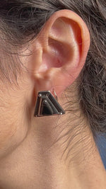 Load and play video in Gallery viewer, Vintage 1960s Brutalist Style Silver Earrings w/ Onyx Stone
