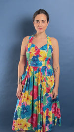 Load and play video in Gallery viewer, Vintage 1980s Floral Midi Satin Aline Dress
