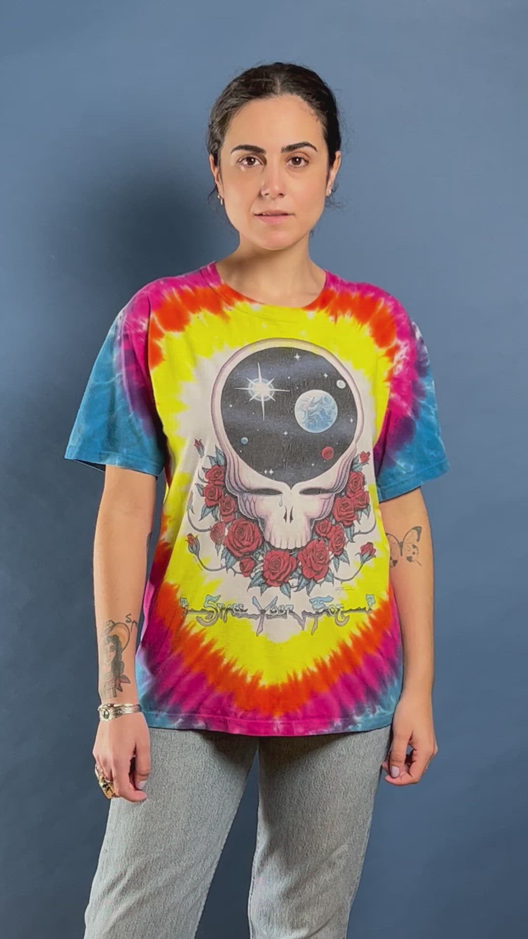 Vintage 1992 Grateful Dead Tie Dye T-shirt w/ "Space your Face" Illustration, 2000s' Reprint