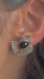 Load and play video in Gallery viewer, Vintage 1950s Mexican Silver &amp; Onyx Thunderbird Earrings
