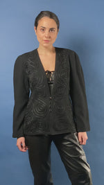 Load and play video in Gallery viewer, Vintage 1980s CHRISTIAN DIOR Black Embroidery Blazer
