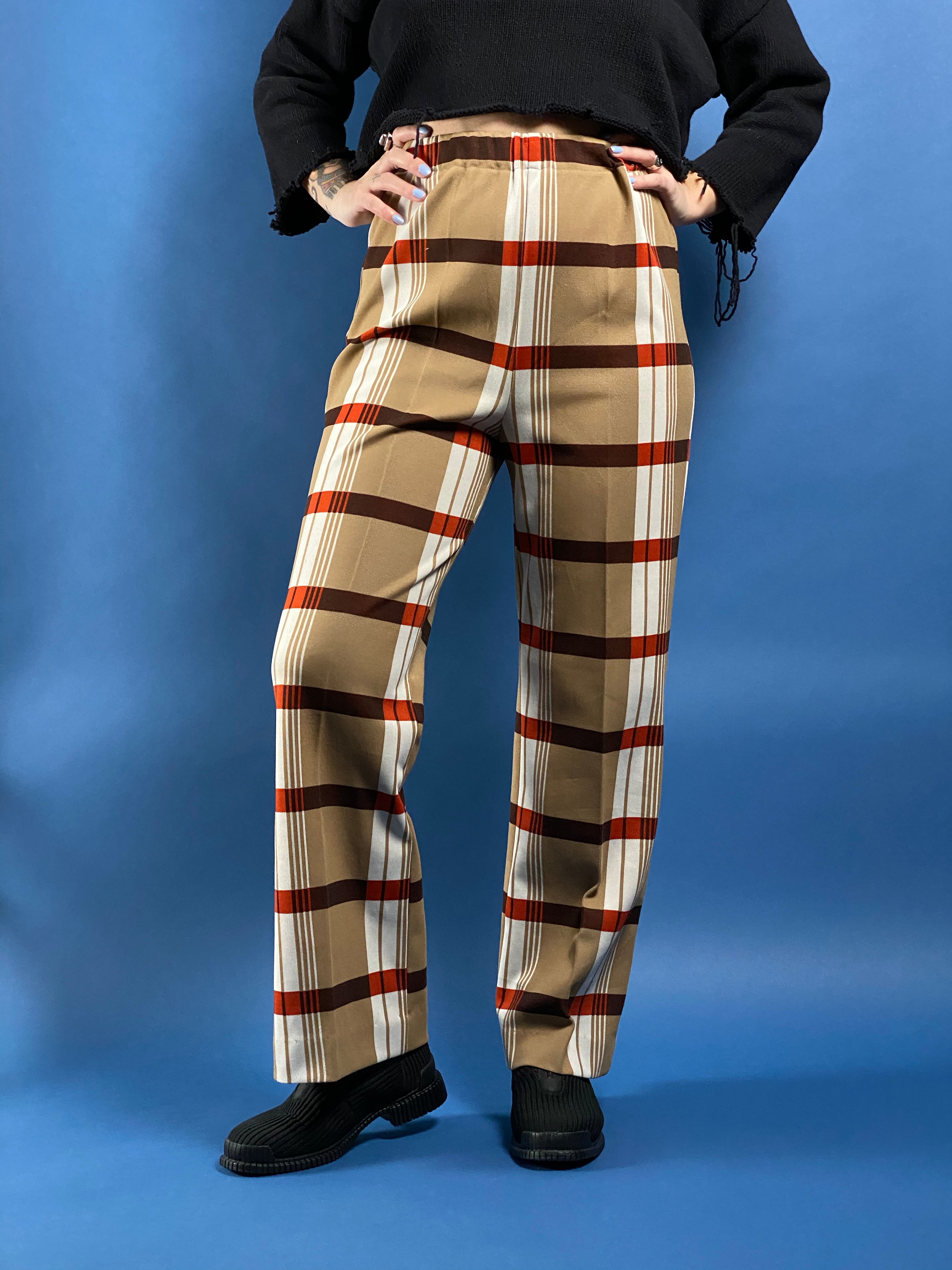 Vintage 1970s Check Fabric Trousers