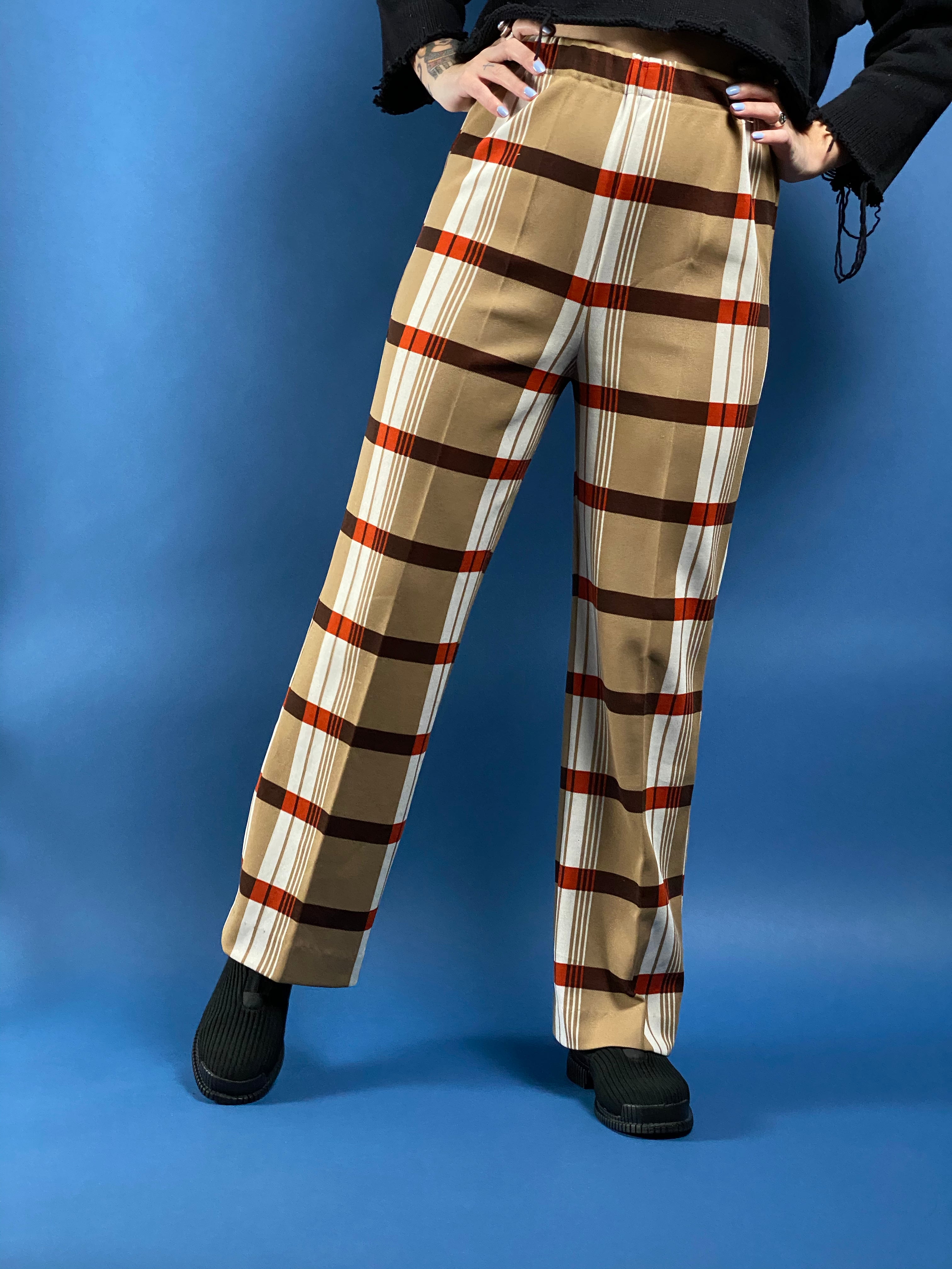 Vintage 1970s Check Fabric Trousers