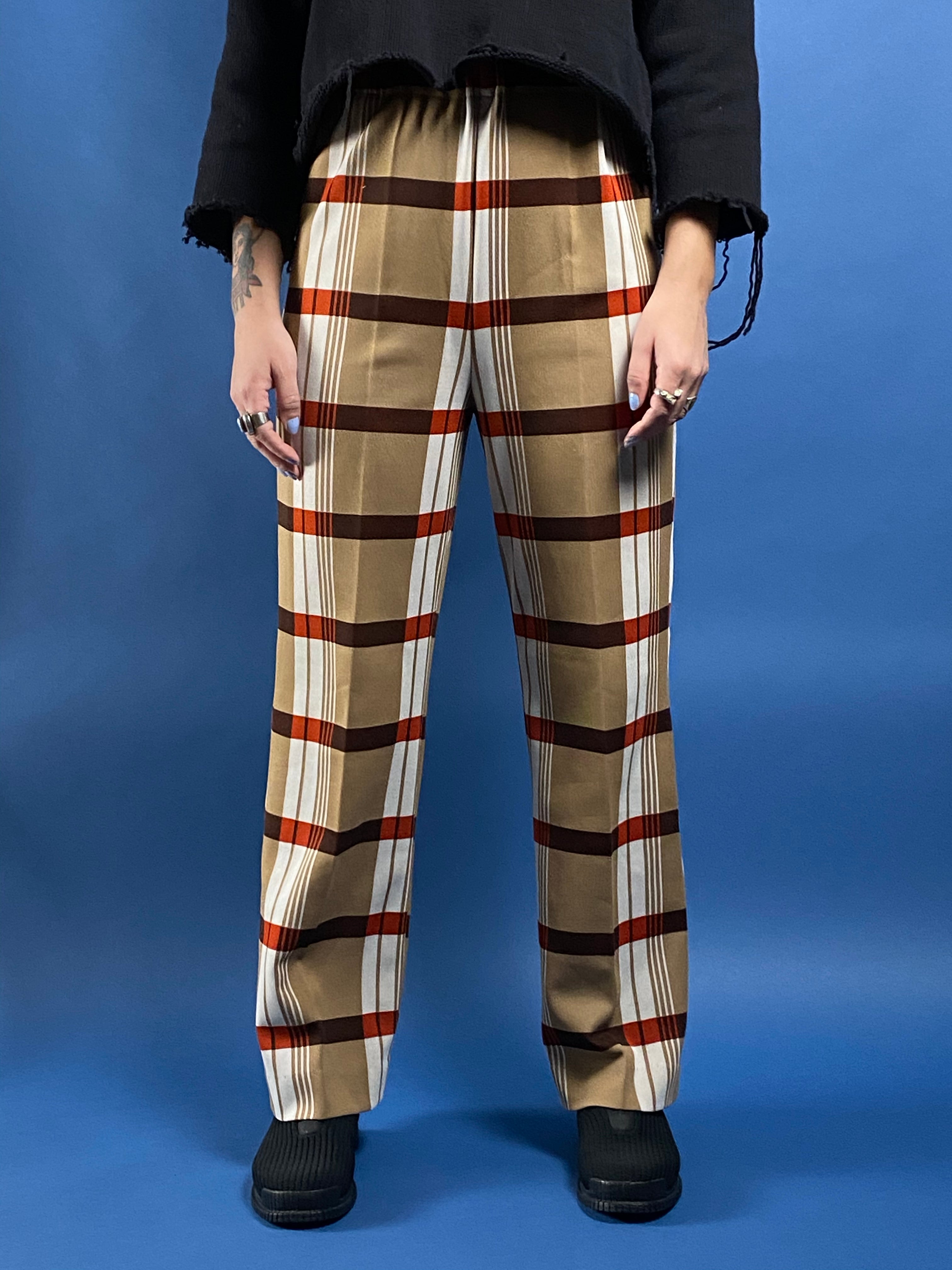 Vintage 1970s Check Fabric Trousers