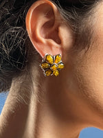 Load image into Gallery viewer, Vintage Silver Earrings w/ Green Amber Stones and Floral Design
