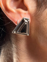 Load image into Gallery viewer, Vintage 1960s Brutalist Style Silver Earrings w/ Onyx Stone
