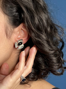 Vintage 1950s Mexican Silver & Onyx Thunderbird Earrings