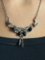 Load image into Gallery viewer, Vintage 1970s Silver Native American Floral design Necklace w/ Onyx Stone
