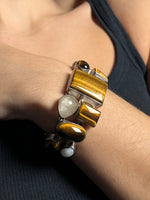 Load image into Gallery viewer, Vintage 1960s Silver Tiger Eye, Hematite, Mother of Perl, Clear Quartz Bracelet
