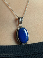 Load image into Gallery viewer, Vintage 1970s Lapis Lazuli Silver Pendant Necklace
