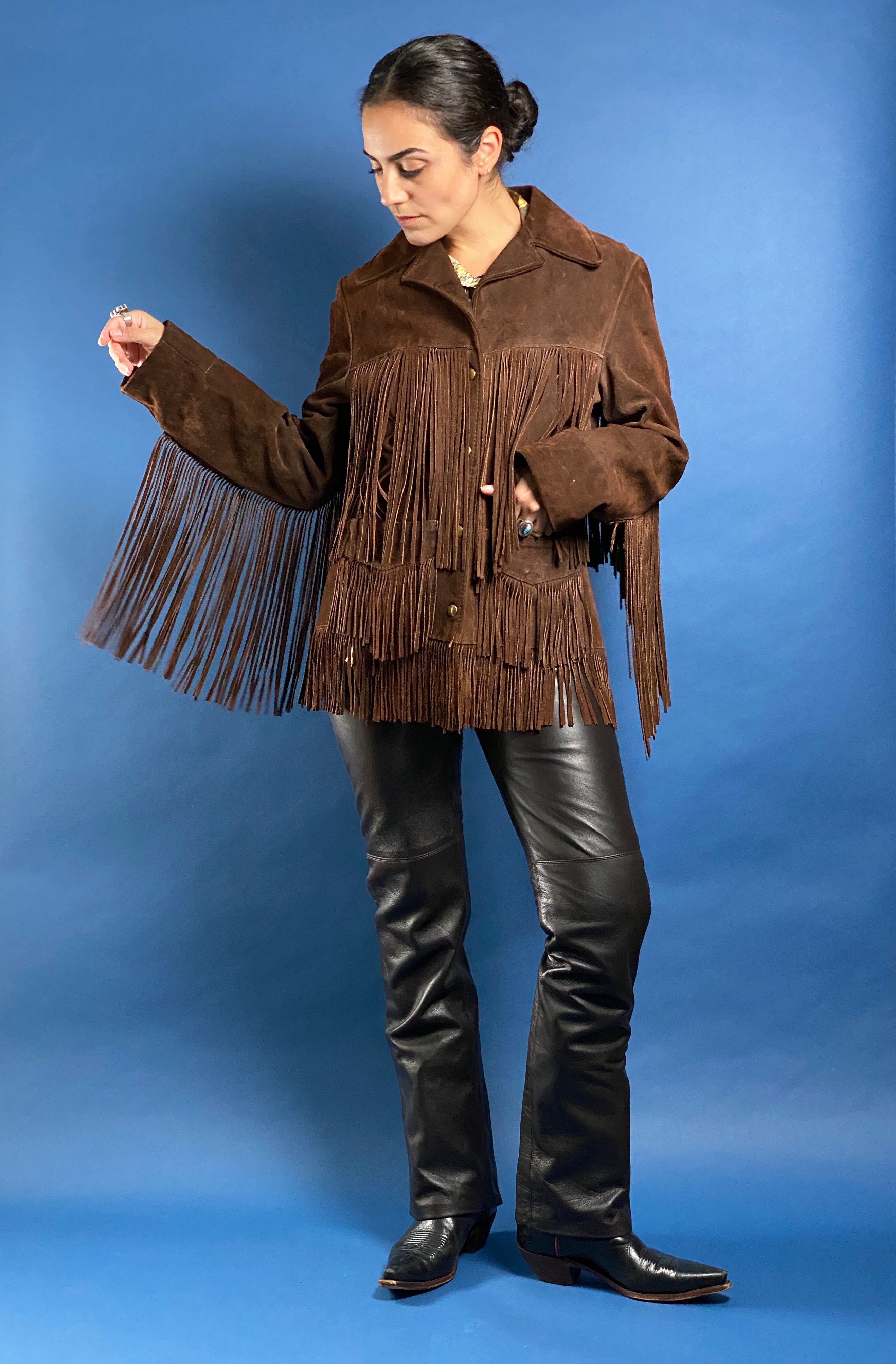 Vintage 1970s Suede Western Fringe Coat