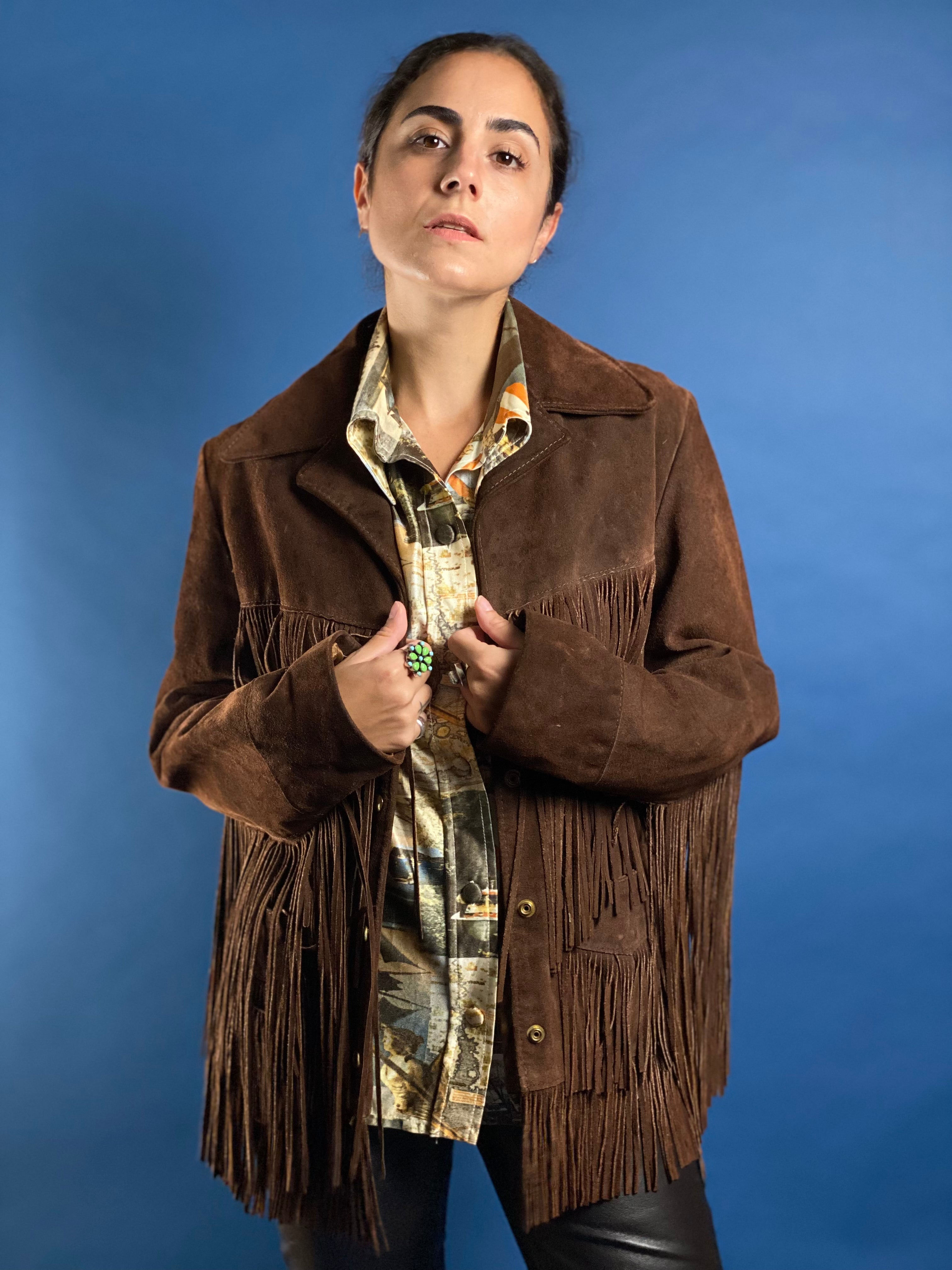 Vintage 1970s Suede Western Fringe Coat