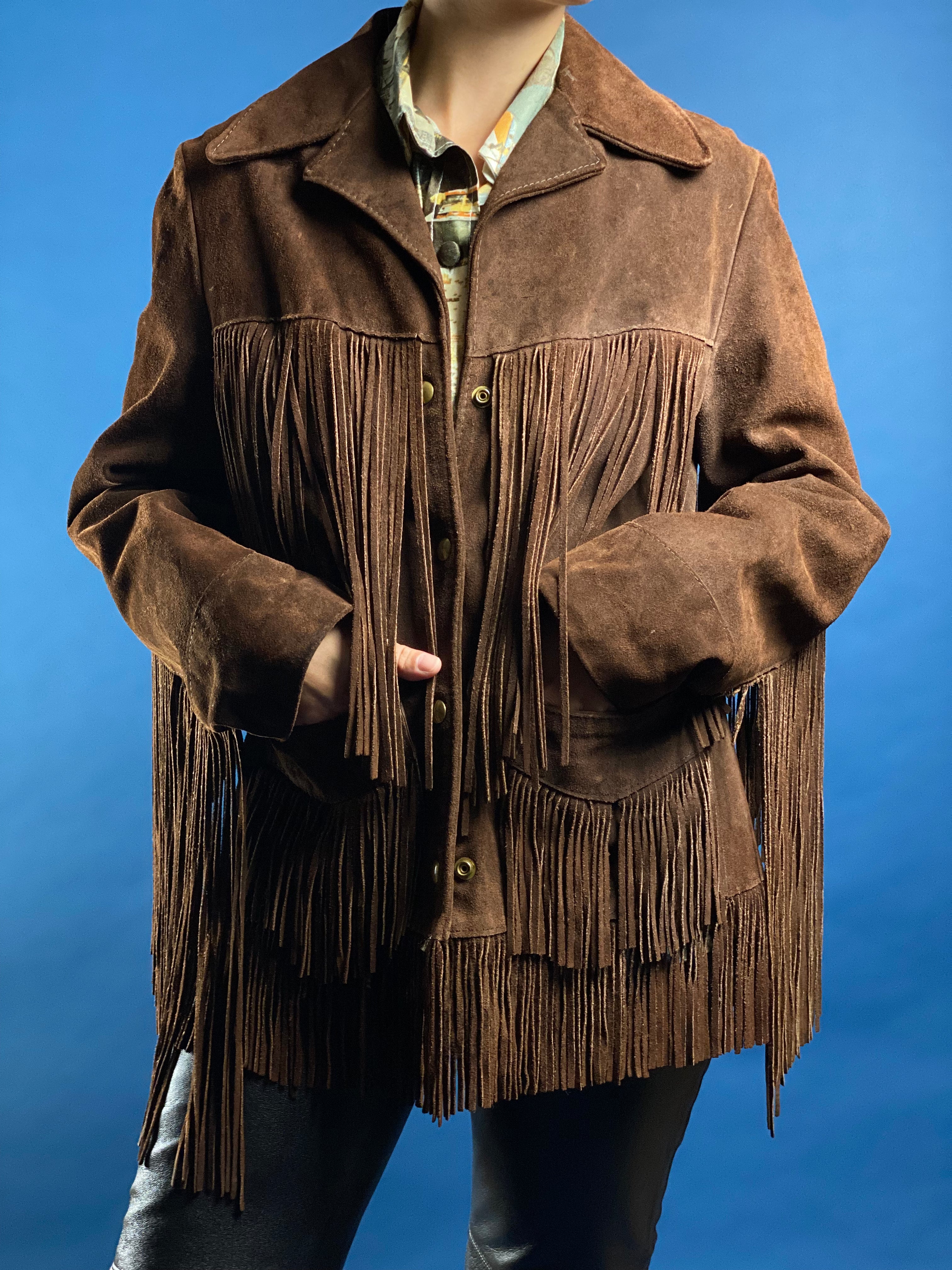 Vintage 1970s Suede Western Fringe Coat