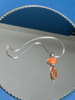 Load image into Gallery viewer, Vintage 1960s Orange Selenite &amp; Orange Calcite Stone Pendant Silver Necklace w/ Link Chain
