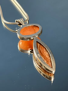 Vintage 1960s Orange Selenite & Orange Calcite Stone Pendant Silver Necklace w/ Link Chain