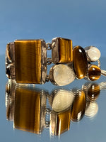 Load image into Gallery viewer, Vintage 1960s Silver Tiger Eye, Hematite, Mother of Perl, Clear Quartz Bracelet
