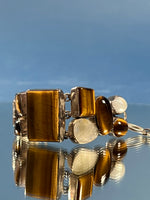 Load image into Gallery viewer, Vintage 1960s Silver Tiger Eye, Hematite, Mother of Perl, Clear Quartz Bracelet
