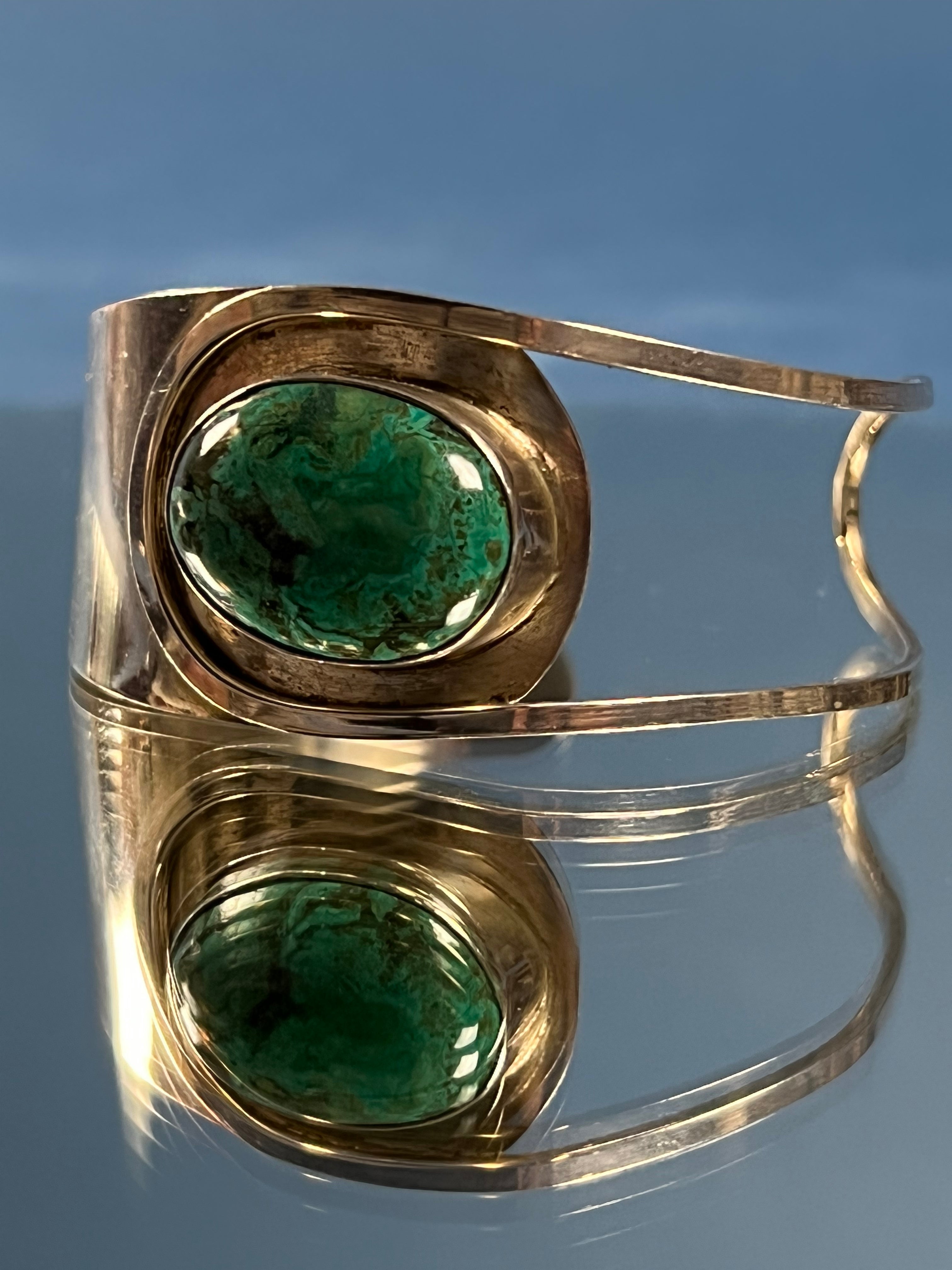 Vintage Mexico Silver Malachite Cuff Bracelet