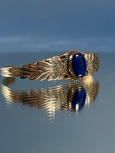 Vintage 1970s Native American Silver Cuff w/ Floral style & Lapis Lazuli Stone