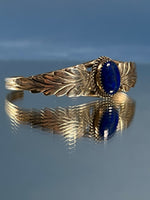 Load image into Gallery viewer, Vintage 1970s Native American Silver Cuff w/ Floral style &amp; Lapis Lazuli Stone
