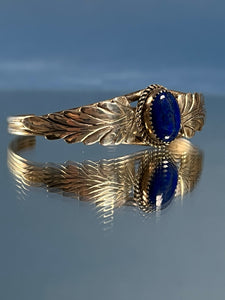 Vintage 1970s Native American Silver Cuff w/ Floral style & Lapis Lazuli Stone