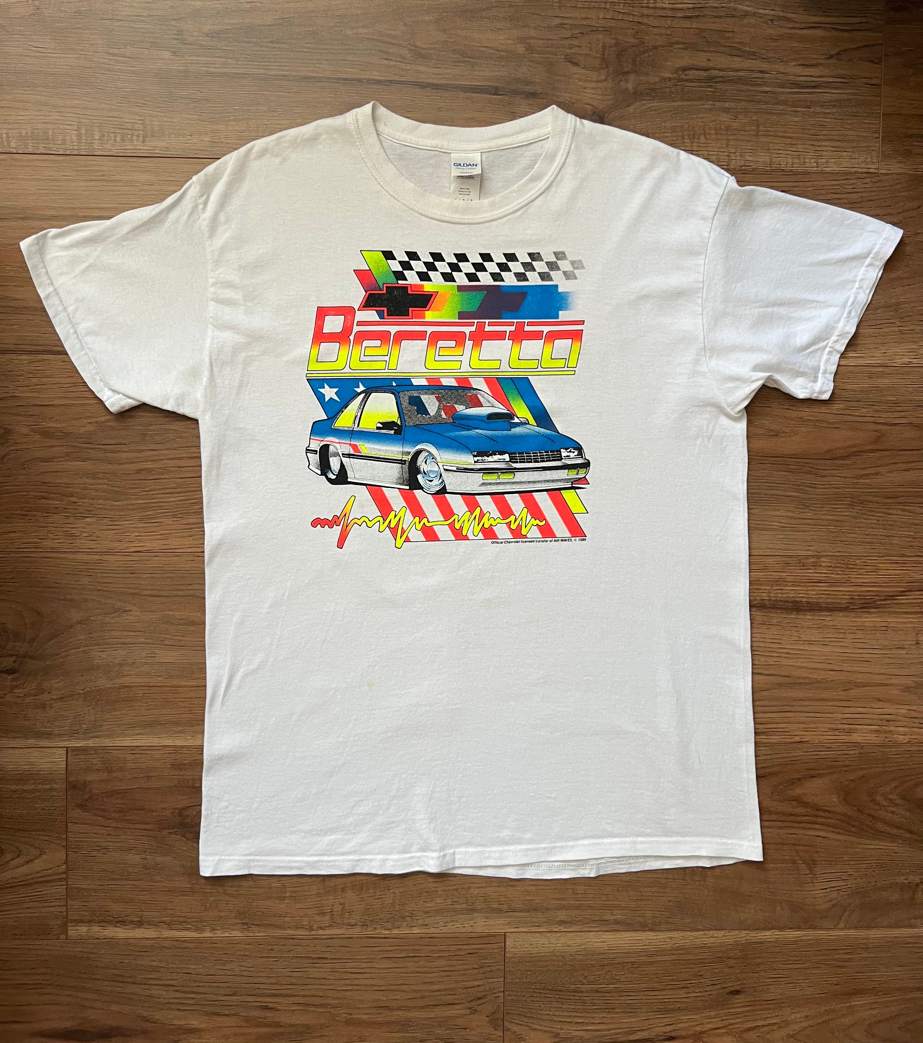 Vintage 1989 CHEVROLET Illustration white Tshirt w/ Neon Colours