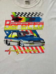 Vintage 1989 CHEVROLET Illustration white Tshirt w/ Neon Colours