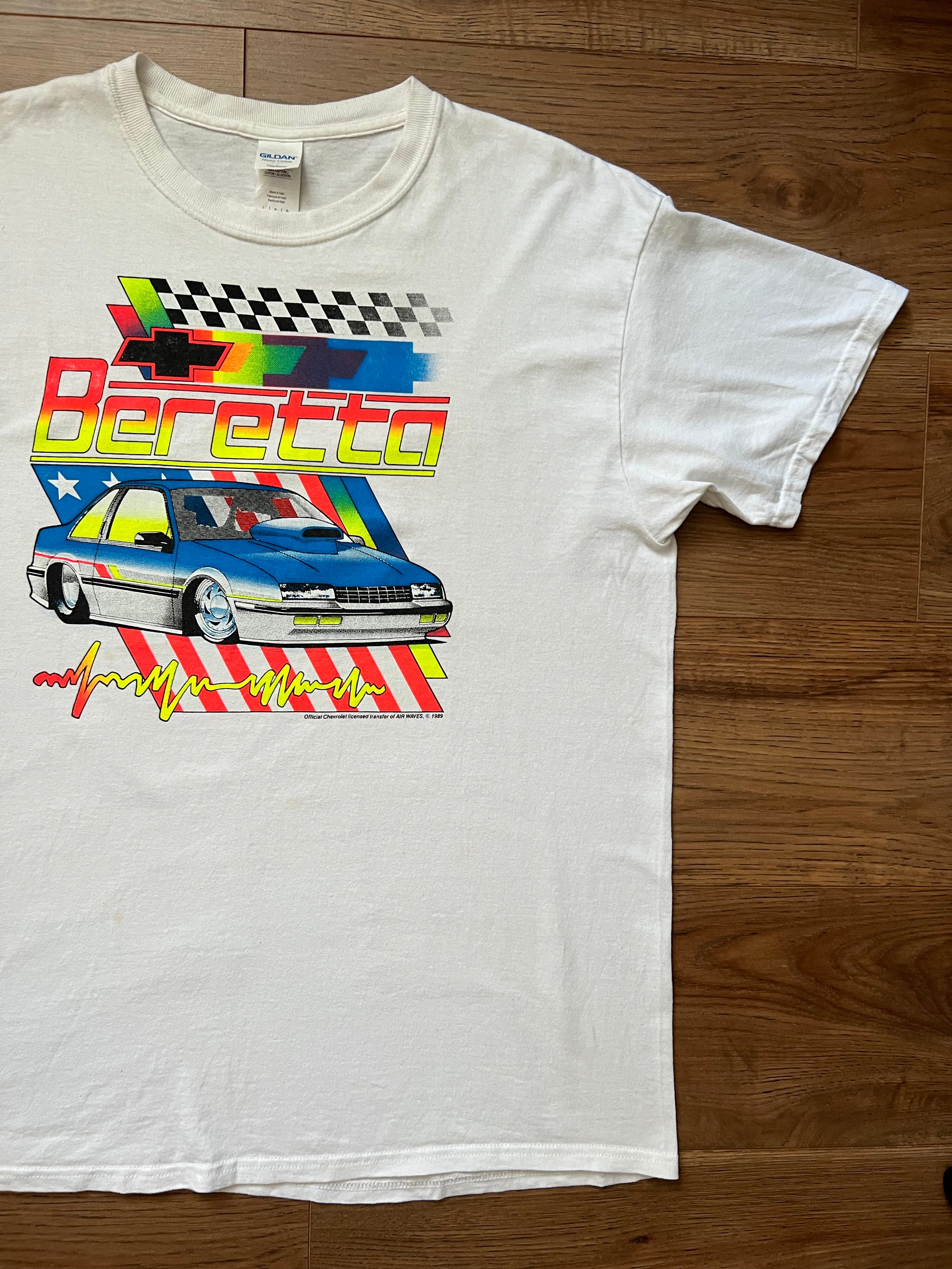 Vintage 1989 CHEVROLET Illustration white Tshirt w/ Neon Colours