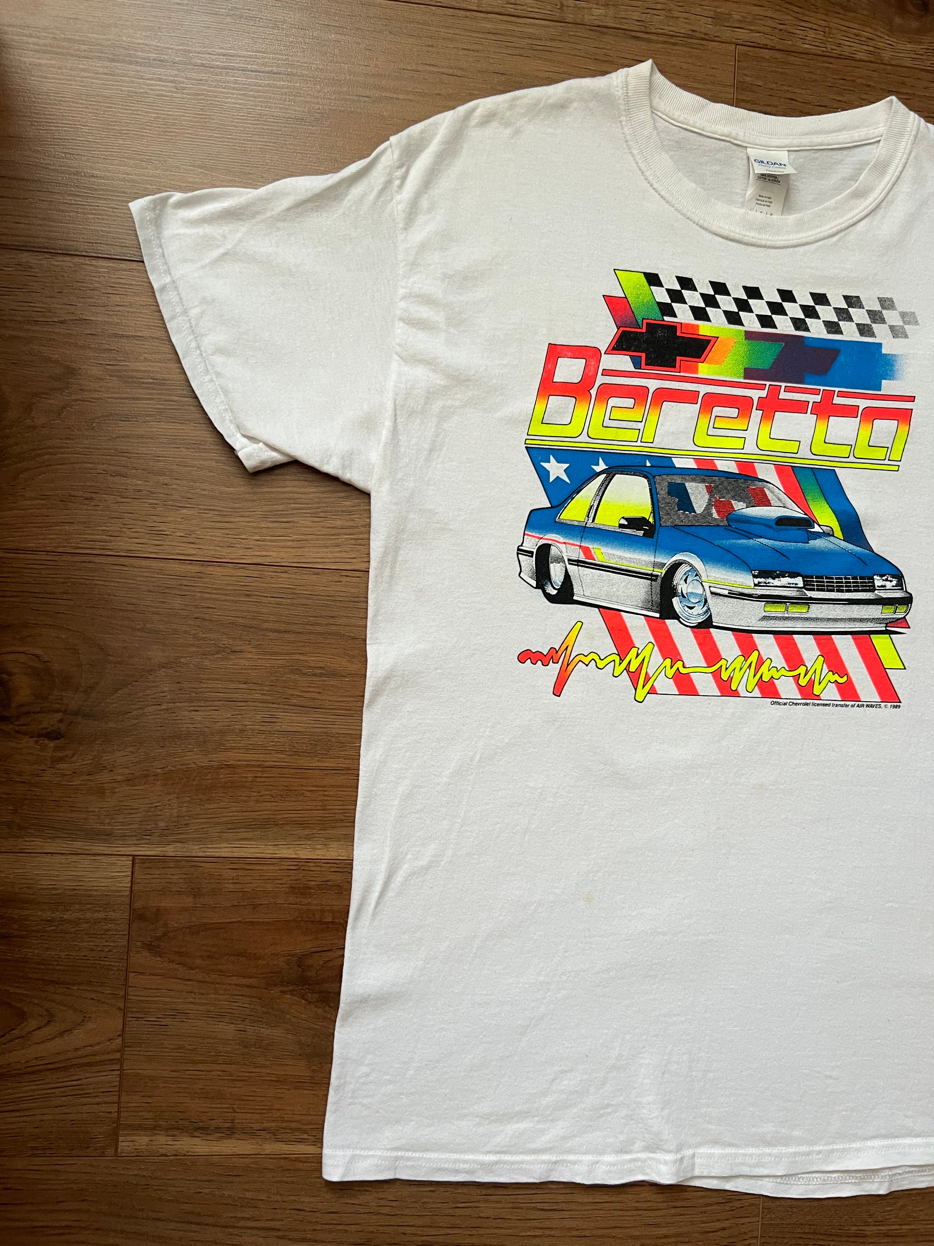 Vintage 1989 CHEVROLET Illustration white Tshirt w/ Neon Colours