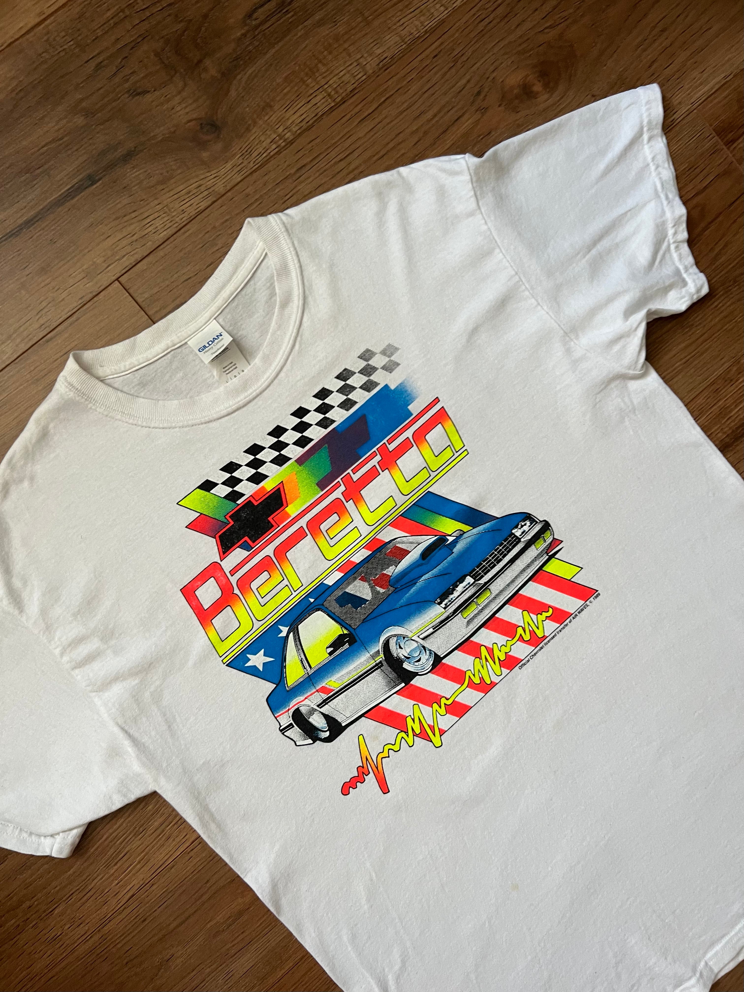 Vintage 1989 CHEVROLET Illustration white Tshirt w/ Neon Colours