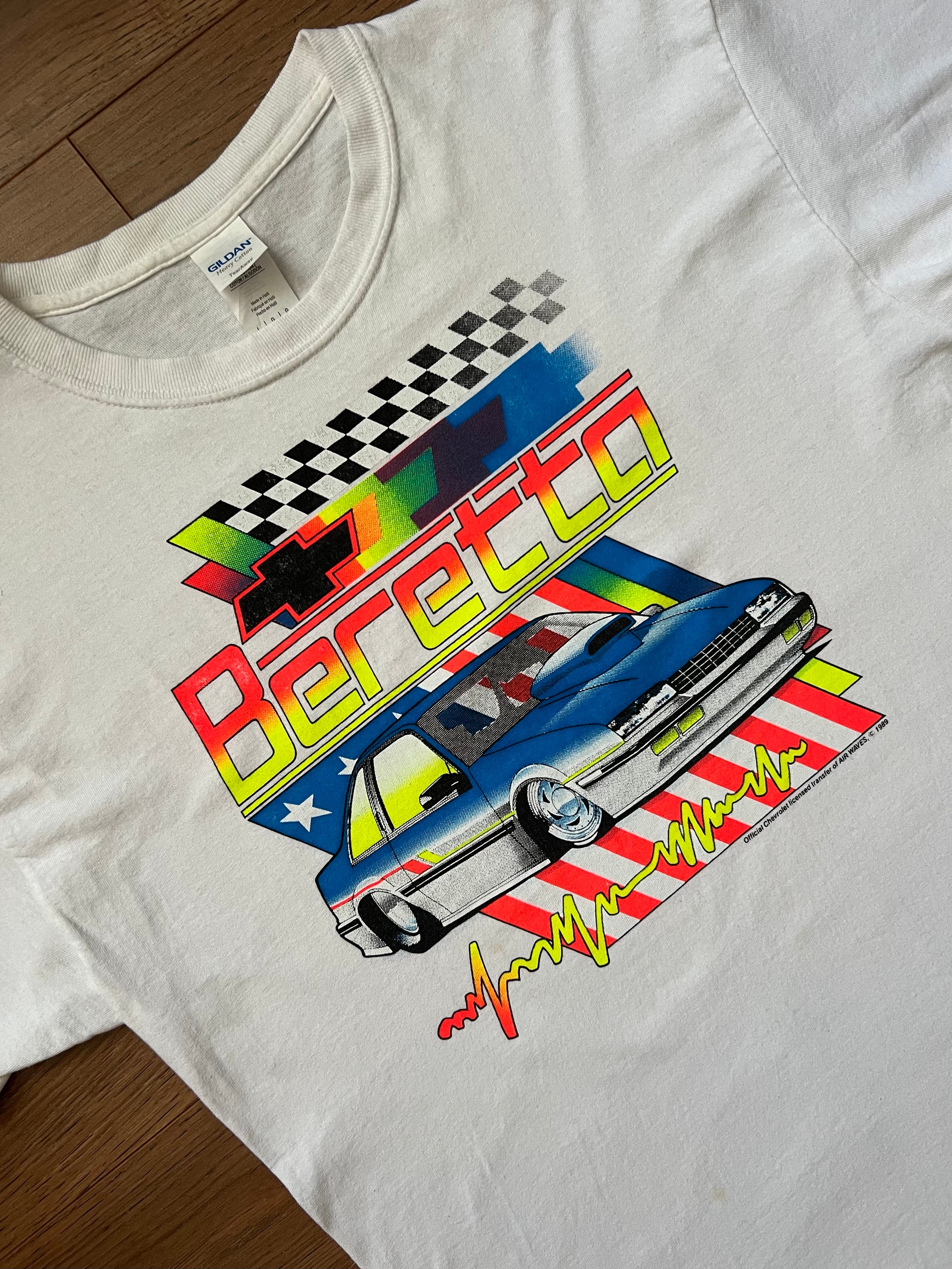 Vintage 1989 CHEVROLET Illustration white Tshirt w/ Neon Colours