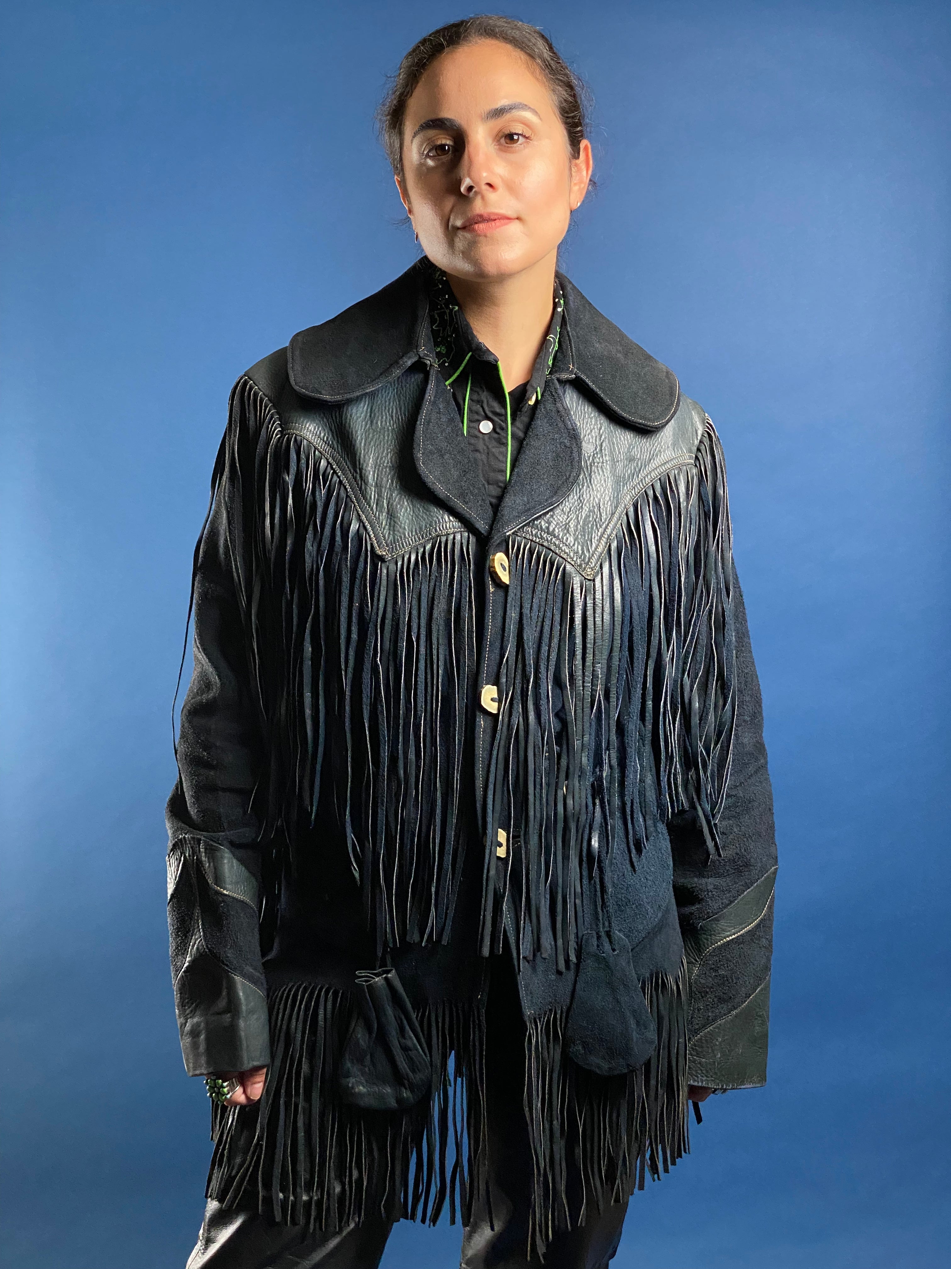 Vintage 1980s Suede Leather Western Jacket with Fringe