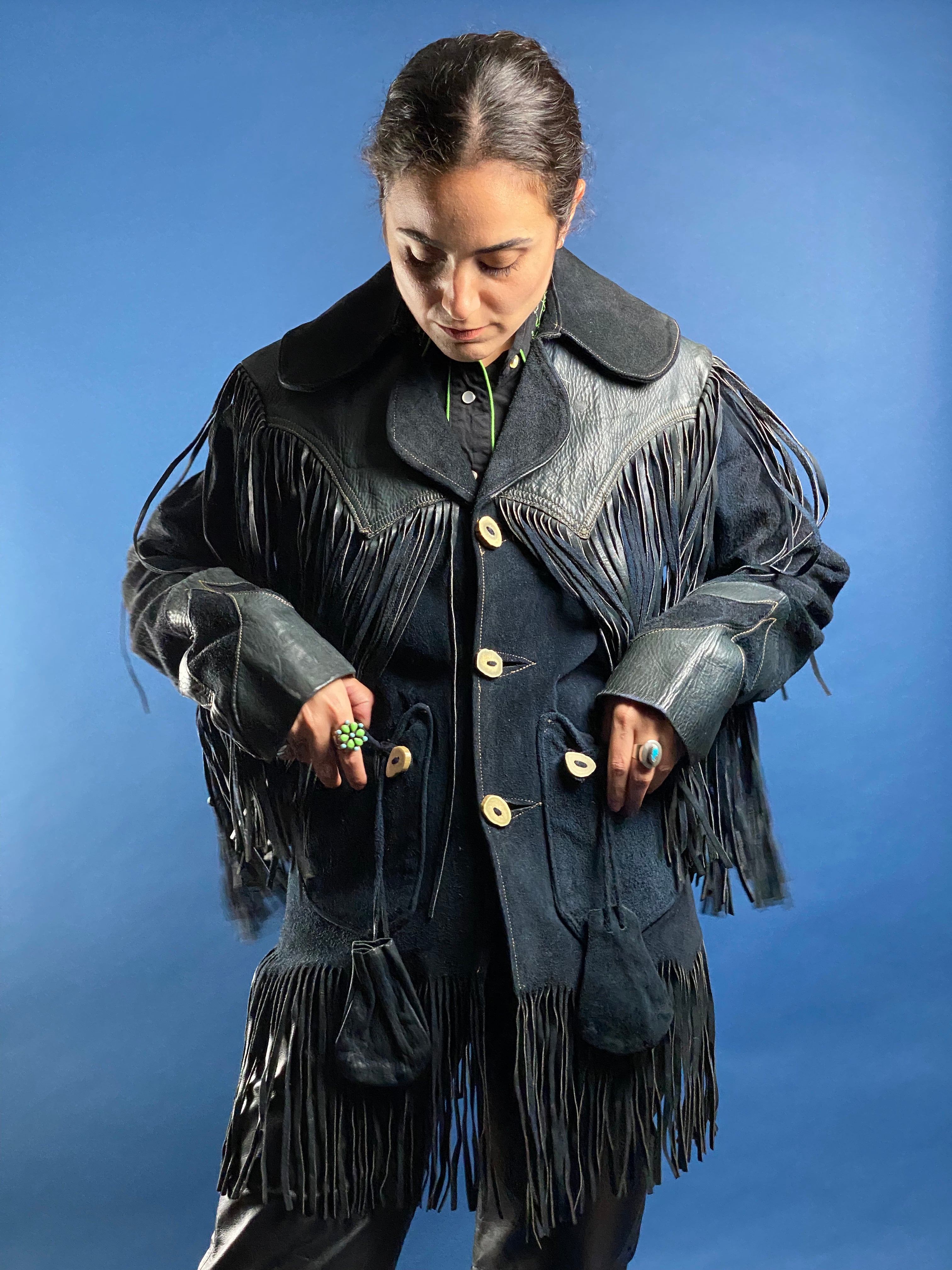 Vintage 1980s Suede Leather Western Jacket with Fringe