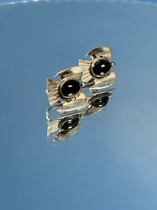 Vintage 1950s Mexican Silver & Onyx Thunderbird Earrings