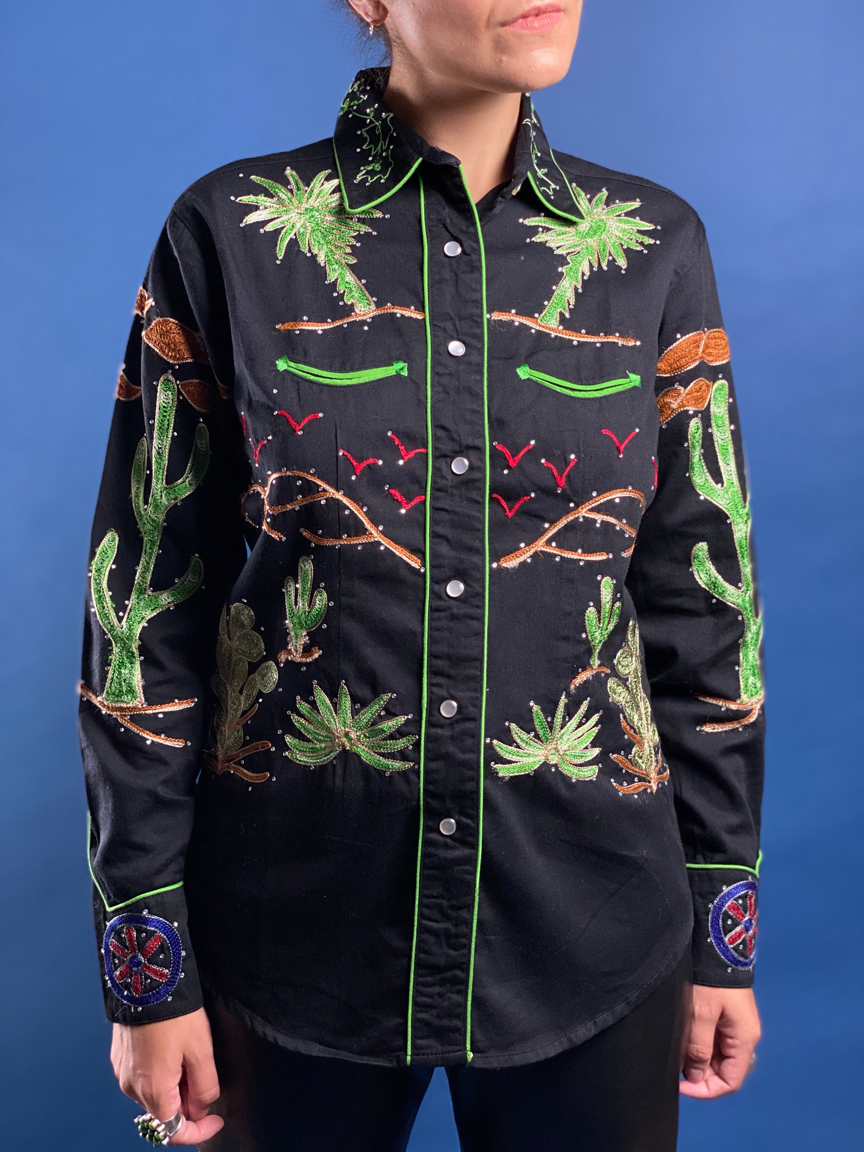 Vintage 1960s Rockmount Western Shirt w/ Embroidered Western Scenes