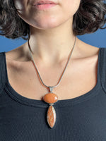 Load image into Gallery viewer, Vintage 1960s Orange Selenite &amp; Orange Calcite Stone Pendant Silver Necklace w/ Link Chain
