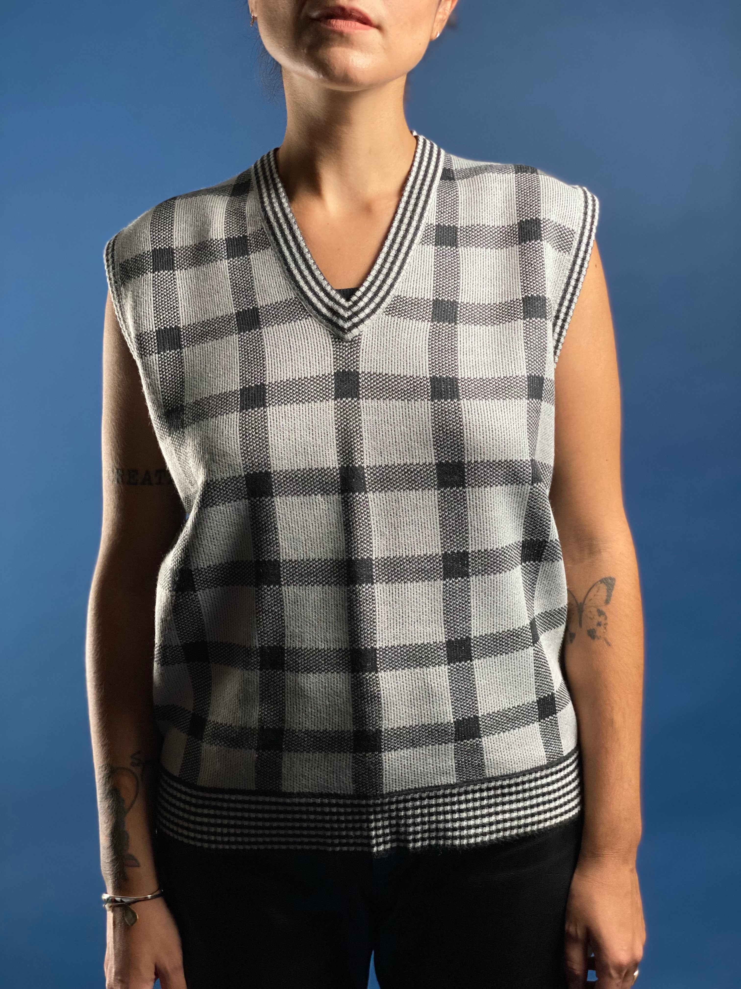 Vintage 1980s Check Acrylic Vest