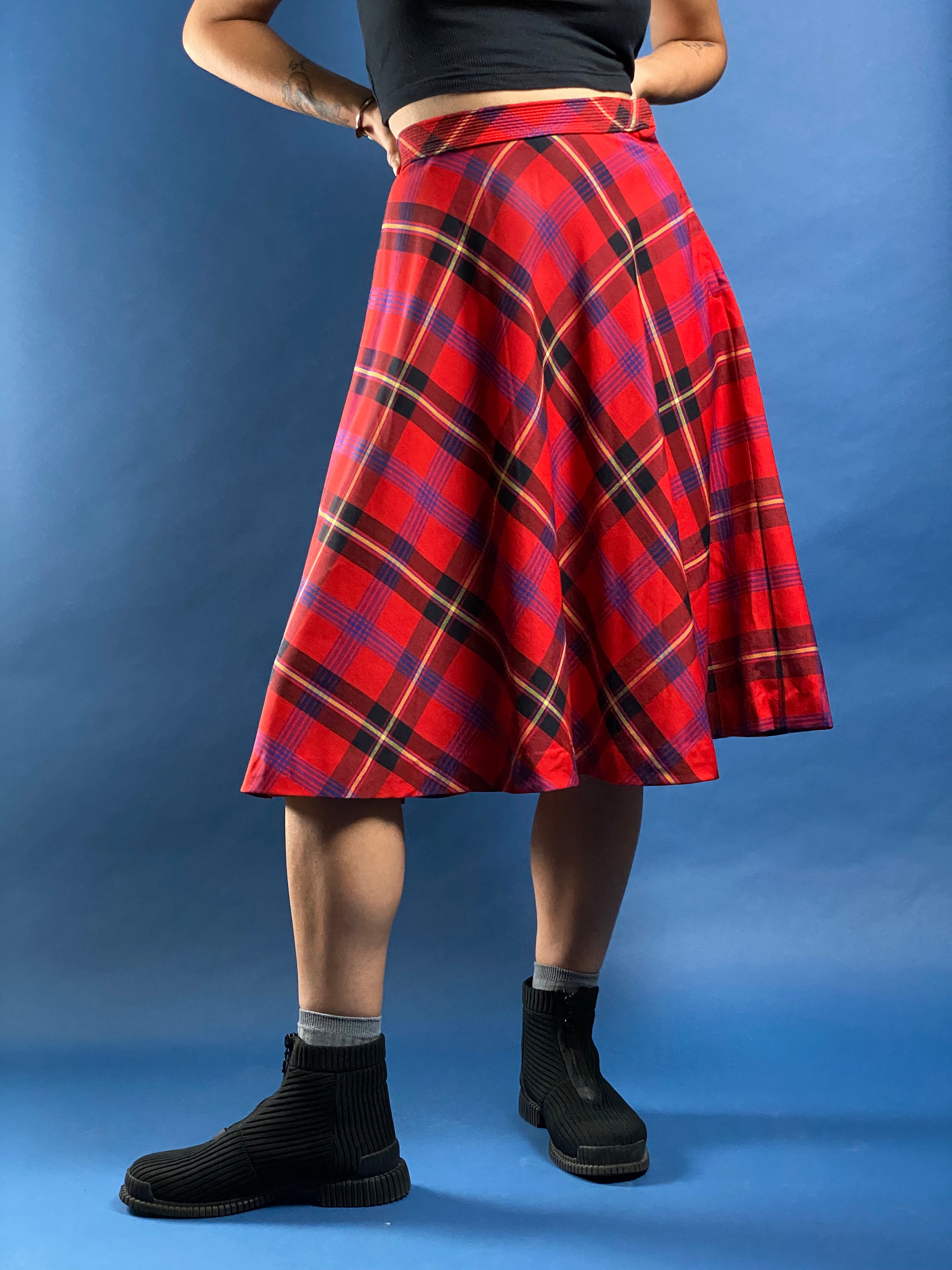 Vintage 1970s Check Midi Skirt