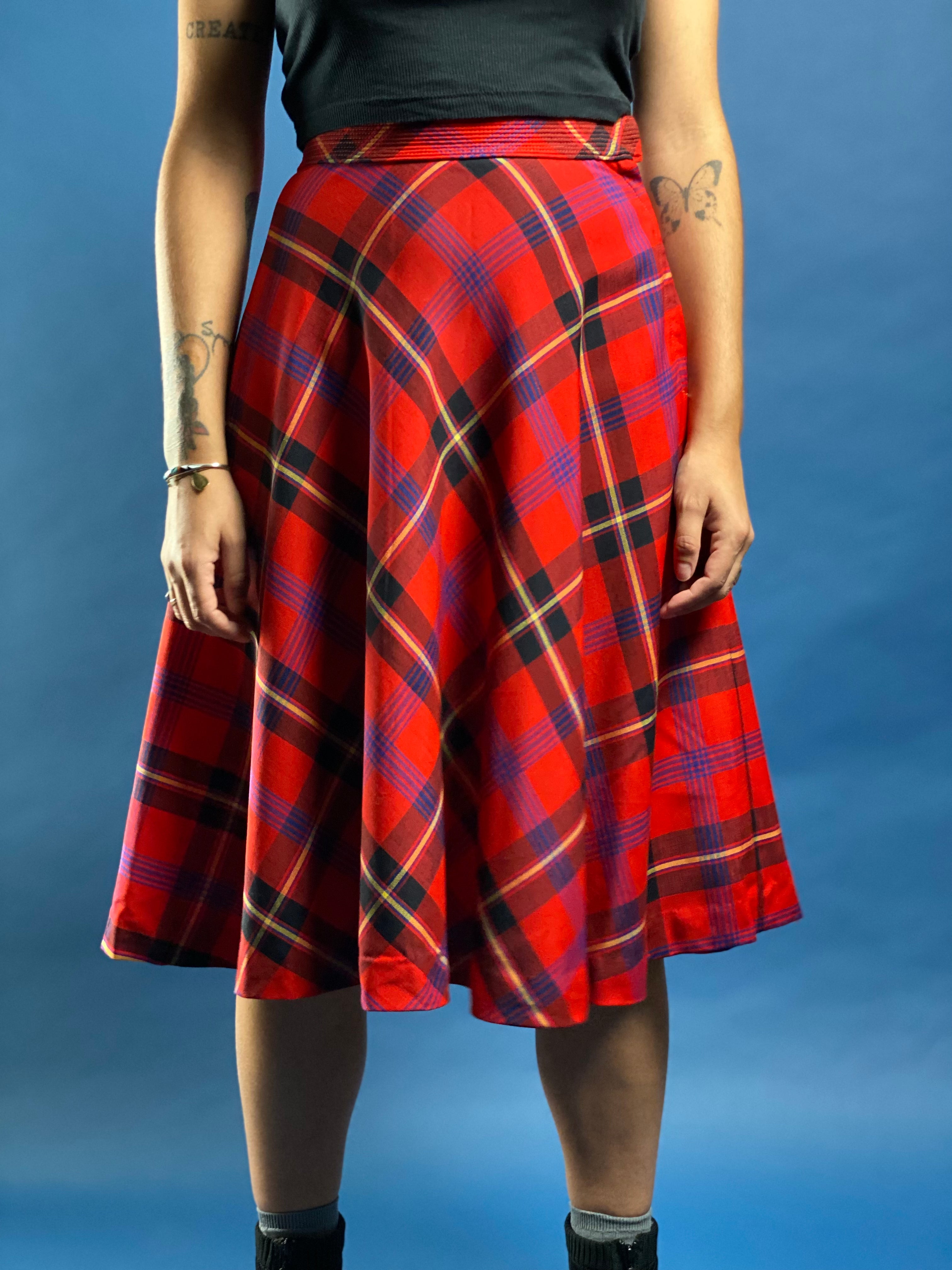 Vintage 1970s Check Midi Skirt